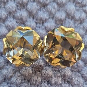 Vintsge Swank Geometric Gold Tone and Tan Crystal Topaz Cuff Links